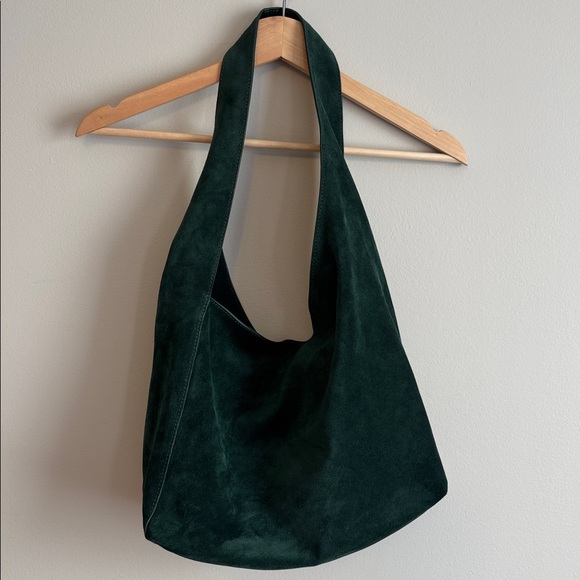 Quince Italian Suede Slouchy Shoulder Bag dark green leather new no tags - Picture 3 of 9